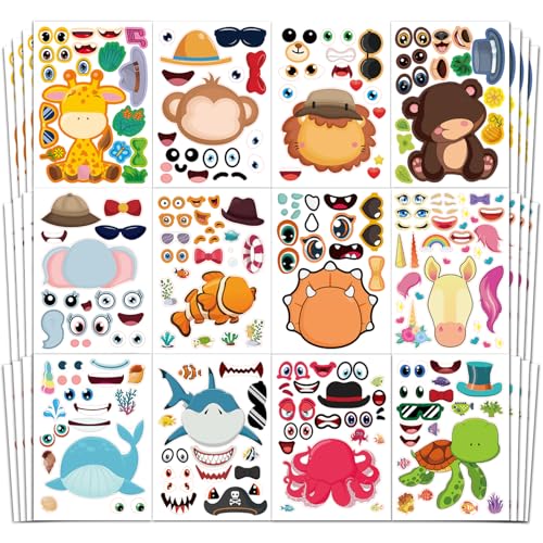 48 Sheets Make-a-Face Animal Stickers Mix and Match for Kids Party Favors Supplies Activities Crafts - style: Mixed Animals