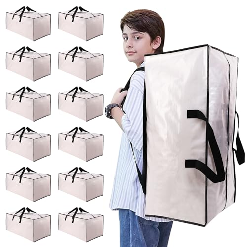 Heavy Duty Moving Bags with Backpack Straps and Strong Handles, Alternative to Moving Boxes and Storage Totes for Dorm Room Essentials, 12 Pack, Clear - color: Clear, size: 93 L - 12 pcs - Backpack