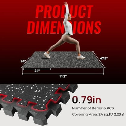 SUPERJARE 0.79'' Extra-Thick Exercise Equipment Mats, 6 Pcs 24 Sq Ft Rubber Top Floor Tiles with High Density EVA Foam, Interlocking Gym Flooring for Home Gym, Protective Workout Mat, Black/Grey - size: 6 Tiles (24 Sq Ft)