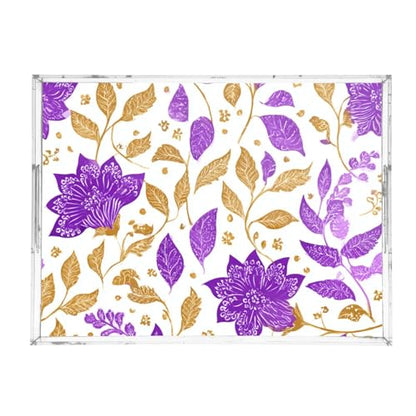 Acrylic Tray Clear Serving Vanity Ottoman Bathroom Coffee Table Countertop Organizer Raised Edge Spill Proof Purple Paisley Goild Leaf - color: Purple Paisley Goild Leaf