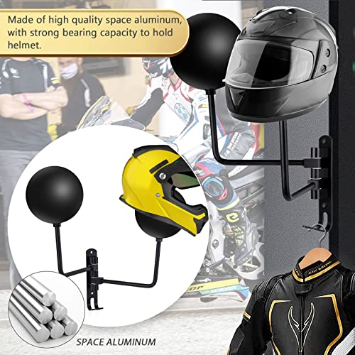 Kikerike Motorcycle Helmet Rack Wall Mount 180 Degree Rotation Metal Bike Helmet Holder Mount Bicycle Helmet Display Hanger Stand with 2 Hooks for Motorcycle Bike Baseball Rugby Helmet - Black, 1 Pcs - color: Black(1pcs With Double-Head Design)