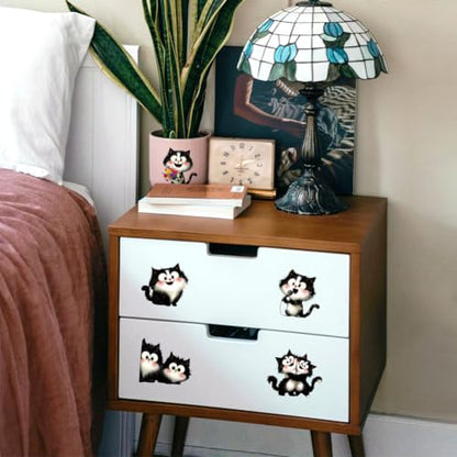 Peacoblue 18 Sheets Rub on Transfers for Crafts, Cute Black and White Cat 3.6"x3.9" UV DTF Cup Wraps Waterproof Rub on Cold Transfers Stickers for Wood Glass Metal Cup Tumblers Mirrors Mugs Decor - style: Cute Black and White Cat