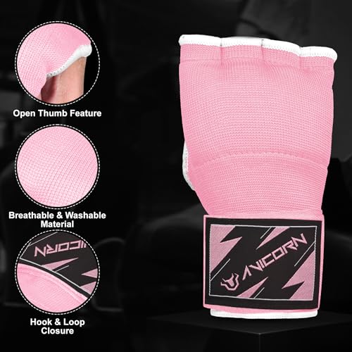 Kids Boxing Handwraps Kids Fist Protector Inner Gel Gloves Quick Wraps for Punching Great for MMA Training - color: Pink