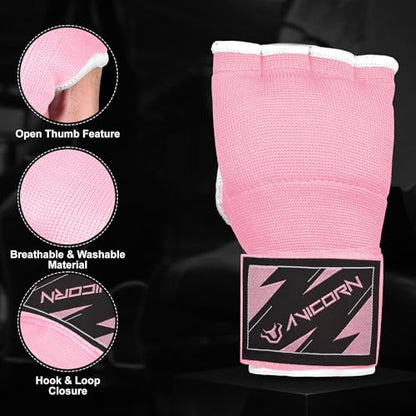 Kids Boxing Handwraps Kids Fist Protector Inner Gel Gloves Quick Wraps for Punching Great for MMA Training - color: Pink