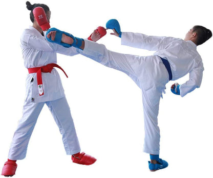 Wesing Karate Protective Gears Set with Chest Guard Gloves Groin Protection and Shin Instep Guard for Men - color: Blue, size: Medium