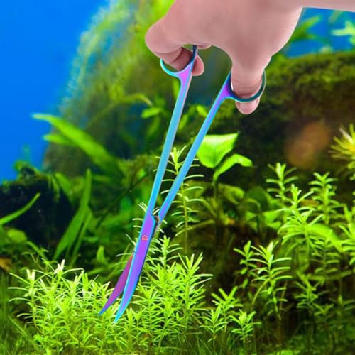 Cabilock Stainless Steel Aquarium Plant Scissors Aquascaping Tool for Fish Tanks Colorful Wave Blades Professional Aquatic Plant Trimmer for Freshwater and Saltwater Use