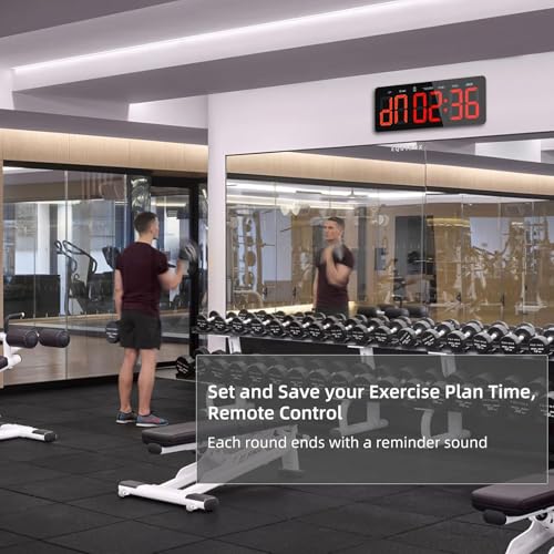 PELLOR Upgraded Gym Timer Clock for FBG/EMOM/Tabata, Interval Timer with Function Modes Display, Countdown/Up Stopwatch Clock for Sports,Home Gym,Yoga,Boxing,Garage,Office,Classroom
