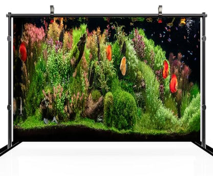 15x8ft Fish Tank Backdrop Aquarium Underwater Grass Leaves Aquatic Plant River Stone Bed Lake Fish Background Diving Holiday Fishing Party Decoration Photo Props Wallpaper