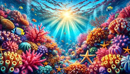 Undersea Coral Aquarium Background Marine Life Starfish Sunlit Fish Tank Background 30x18 Inches PVC Glass Container Decoration with Tapes - color: Coral, size: 30'x18"/75x45cm