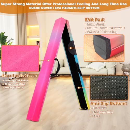 Marfula 6 FT / 8 FT / 9 FT Folding Gymnastics Beam Foam Balance Floor Beam - color: Gradual Rainbow, size: 8 Ft