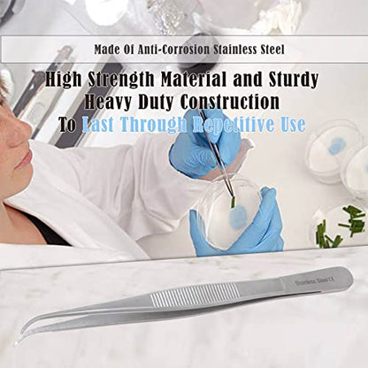 Lab Tweezers High Precision Forceps, 6" (15.2 cm), Fine Strong Curved Point tweezers, Stainless Steel