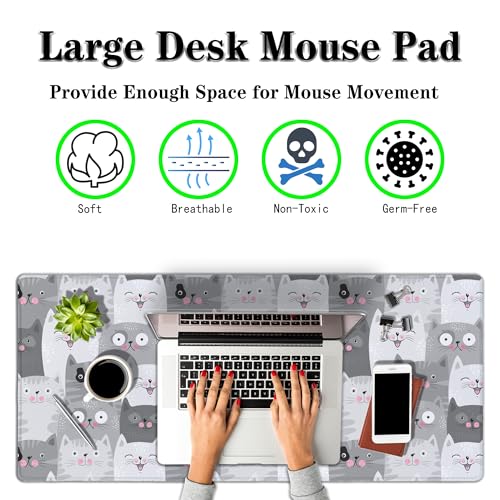 Keyboard Mouse Pad Funny Gray Cats, Large Mousepads Computer Desk Mat, XXL Gaming Mouse Pad Non-Slip Rubber Base Waterproof with Stitched Edges, 35.4 X 15.7 inch for Work/Game/Office/Home - color: Funny Grey Cats