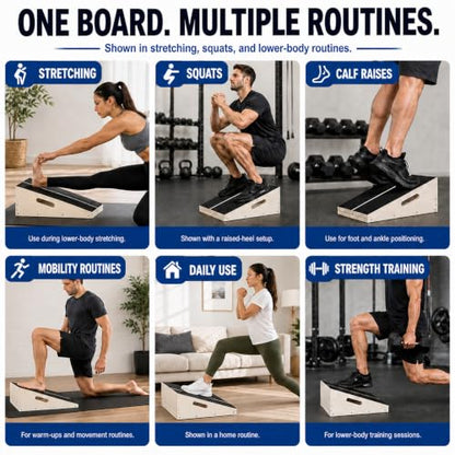 Wooden Slant Board for Exercise, Calf Stretch Board, 500 lb Capacity - size: Slant Board with Kit (16”L × 12.5”W)