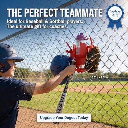 Baseball Softball Dugout Organizer - Fence-Mounted Hanging Holder for Bat Glove Helmet & Water Bottles - with Secure Clips - Heavy-Duty PLA 3D Print, Keeps Dugout Neat & Accessible - color: Red