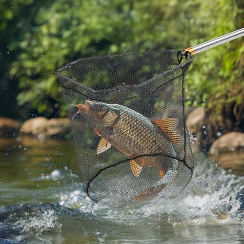 Fishing Net with Adjustable Handle, 41–85Inch Fish Net with Foldable Landing Net Suitable for Catching Salmon, Trout, Bass and Other Fish Species for Kayaking or Fly Fishing Enthusiasts