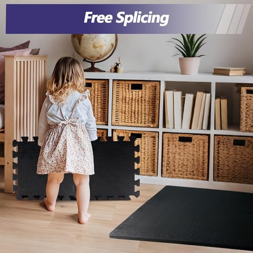 1/2 inch Thicked Gym Floor Mats (20 Sq Ft), 20 Tiles 12.6X12.6in High Density EVA Foam Gym Flooring for Home Gym, Weightlifting, Kids Play Area, Non-Slip, Free Splicing. - size: 20 Sq Ft(20 Tiles)