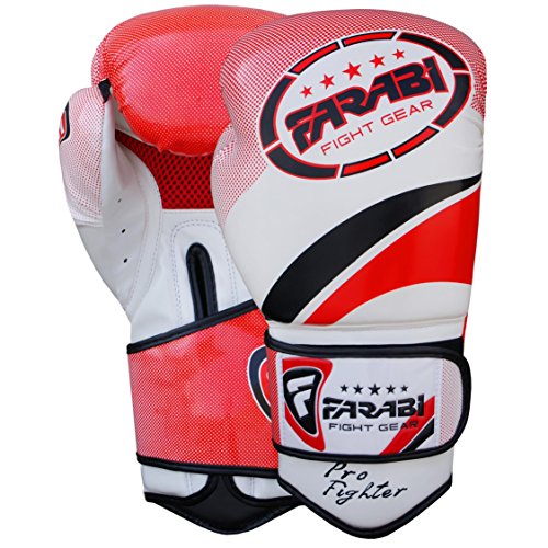 Farabi Pro Fighter Boxing Gloves Sparring Gym Bag Punching Focus Pad Mitts - color: Red, size: 14Oz
