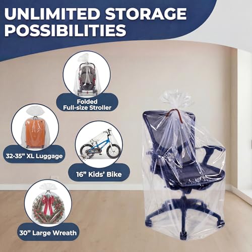 Wowfit 5 CT 45x65 inches Extra Large Clear Plastic Bags Perfect for Car Seat, Luggage, Suitcase, Stroller, Chair, Kids Bike and Attic Storage (3 Mil Flat Bags)