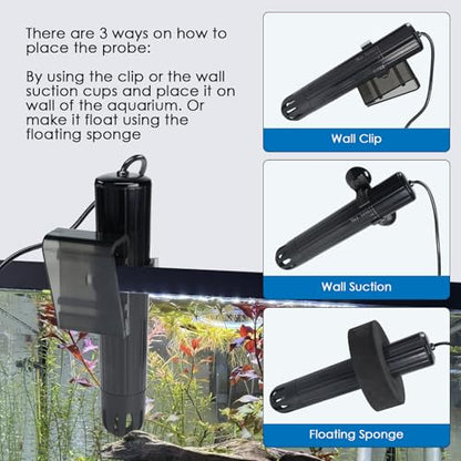 Smart Aquarium Water Quality Monitor 7-in-1 pH, Temperature, TDS, EC, Salinity, ORP & Specific Gravity Real-Time Alerts with App Control, Replaceable Probe for Freshwater, Saltwater, Reef & Ponds