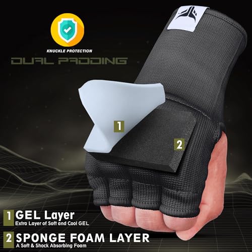 Mytra Fusion Inner Gloves Elastic Quick Easy Gel Padded Boxing Hand Wraps for Men & Women Boxing Wraps for MMA, Muay Thai, Kickboxing, Punching and Martial Arts - size: Small-Medium