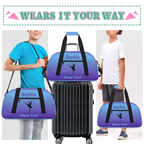 Personalized Dance Bag Girl Sport Duffel Bag, Custom Kids Gym Bag, Purple Ballet Gifts Customize Travel Duffle Bag with Name, Overnight Weekender Bags - color: Color 1, style: Ballet
