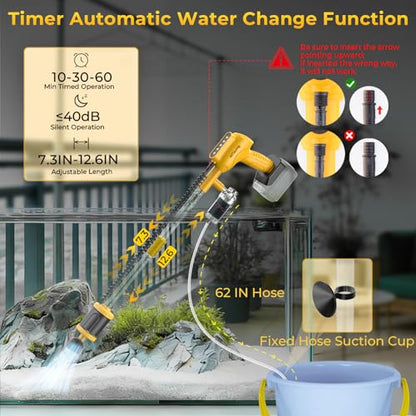 Aquarium Gravel Cleaner, Cordless/Corded 6 in 1 Electric Fish Tank Vacuum Cleaner Compatible with Dewalt 20V Battery, 3 Adjustable Power, Automatic Water Change for Freshwater and Saltwater