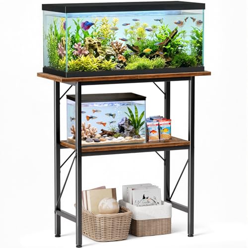 20-29-30 Gallon Fish Tank Stand with Storage Shelves, 2-Tier Aquarium Stand with Metal Frame, Heavy Duty Reptile Turtle Tank Stand for Home Office, 30" L x 11.8" W x 30.5" H, Rustic Brown