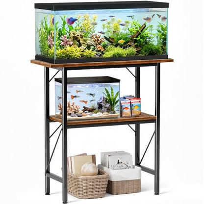 20-29-30 Gallon Fish Tank Stand with Storage Shelves, 2-Tier Aquarium Stand with Metal Frame, Heavy Duty Reptile Turtle Tank Stand for Home Office, 30" L x 11.8" W x 30.5" H, Rustic Brown