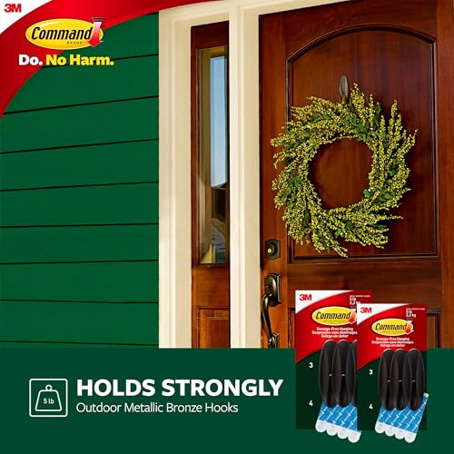 Command Outdoor Large Hooks, Bronze, Holds up to 5 lbs, 6-Hooks, 8-Strips, Damage Free Hanging Wall Hooks for Hanging Outdoor Wall Decor with Weather - style: 6 Hooks, 8 Strips
