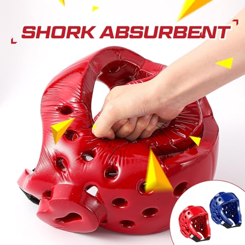 2 Pcs Taekwondo Karate Headgear MMA Martial Arts Helmet Soft Head Guard Protection Sparring Gear Helmet Boxing for Men Women Thai Kickboxing Grappling Muay Taekwondo - color: Red and Blue, size: Medium