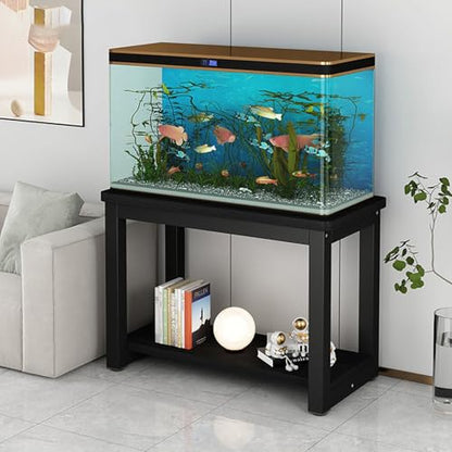 Double-Tier Fish Tank Stand, Heavy-Duty Aquarium Stand, With Shelving Unit, Features Non-Slip Pads, Reptile Enclosure Stand, Suitable For Fishkeeping, Turtle Keeping(Black+Black,23.6x17.7in) - color: Black+Black, size: 23.6x17.7in