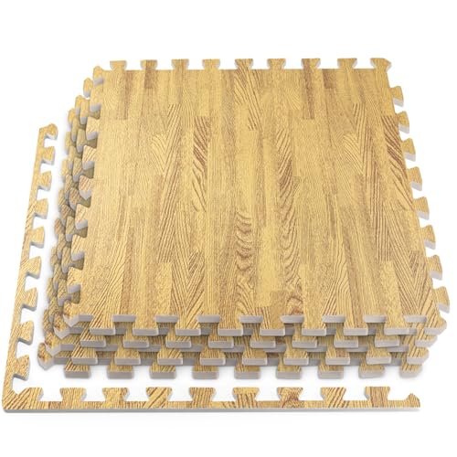 HomeCube USA 3/8 Inch Thick Interlocking Wood Grain Foam Floor Tiles for Home, Office, Workout Equipment Space, Commercial Areas, Anti-Fatigue Flooring Padding 24x24 in., Medium Oak, 16 SQ Ft - 4 Tile - color: Medium Oak, size: 16 Sq Ft (4 Tiles)