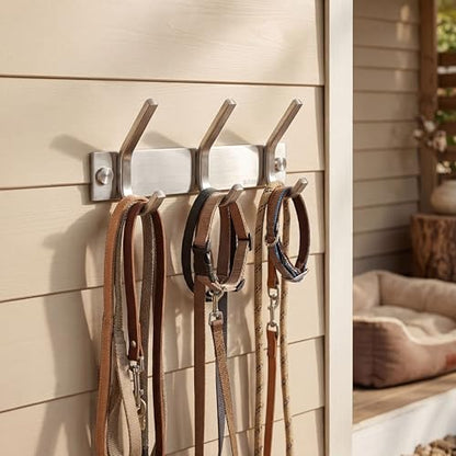 WEBI Sturdy Stainless Steel 304 Hook Rail Coat Rack with 3 Hooks, Great Home Storage & Organization for Bedroom, Bathroom, Foyer, Hallway, Brushed Finish - size: 3 Hooks