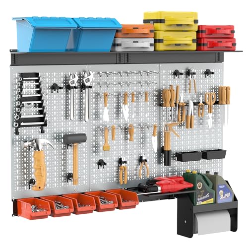 TORACK Pegboard Wall Organizer Kit 48x24 in, Garage Metal Tool Pegboard - color: Grey