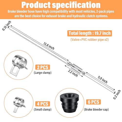 2 Sets Brake Bleeder Hose One Way Check Valve Tube Bleeding Tool Kit Universal Brake Fluid Bleeder with Nozzle Cap & Clamp for Hydraulic System Bleeding Car Clutch Fluid Replacement Hose Motorbike