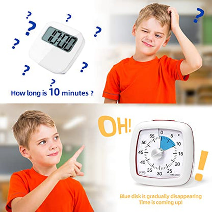 Secura 60-Minute Visual Timer, Silent Study Timer for Kids and Adults - color: Blue & White