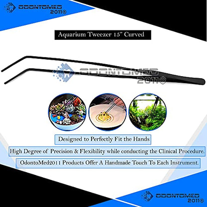 Aquarium Tweezers Extra Long 15 inches, Stainless Steel Curved Tweezers 38cm Extra Long Tweezers for Fish Tank Plant Aquascape Tools, Feeding Tongs Black