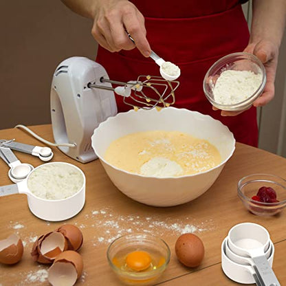 Measuring Cups & Spoons Set, Stackable Cups and Spoons, Nesting Measure Cups with Stainless Steel Handle, Kitchen Gadgets for Cooking & Baking（white） - color: White
