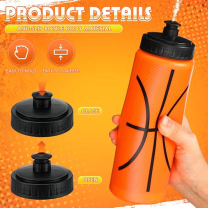 12 / 24 Pack Sports Water Bottles 20 oz Bottle Basketballs Party Favors Reusable Sports Squeeze Water Bottle for Party Favor Players Lovers Team Gifts Gym - style: Basketball