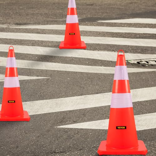 VEVOR Safety Cones, 12 x 28" Traffic Cones, Orange PVC