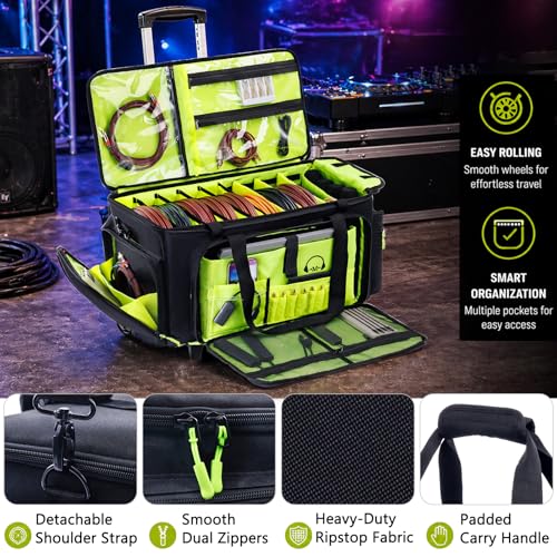 Rolling DJ Cable Bag with Wheels, DJ Equipment Bag with Laptop Compartment - color: Yellow, size: With Wheels