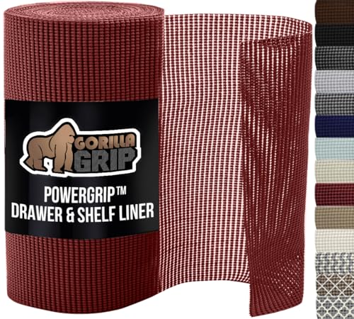GORILLA GRIP powerGRIP Drawer Shelf and Cabinet Liner, Thick Strong Hold, Non-Adhesive Liners Protect Kitchen Cabinets and Cupboard, Bathroom Drawers, Easy Install, Breathable Mat, 12" x10', Red - color: Red, style: 12" x 10'