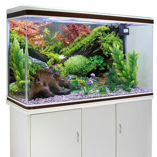AWERT 60x24 inches Seagrass Aquarium Background Pink Aquatic Plant Stone River Bed & Lake Fish Tank Background Vinyl Background