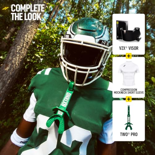 Nxtrnd Two Pro Football Mouth Guard, Permanent Strap, Fits Adult & Youth (Dark Green) - color: Dark Green Pro