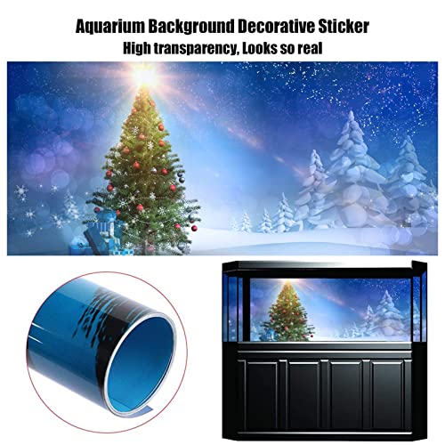Christmas Aquarium Background Sunshine Christmas Tree Art Painting Sticker, Fish Tank Background Wallpaper Decoration, Thicken 3D Effect PVC Adhesive Poster,91x61cm