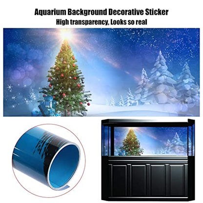 Christmas Aquarium Background Sunshine Christmas Tree Art Painting Sticker, Fish Tank Background Wallpaper Decoration, Thicken 3D Effect PVC Adhesive Poster,91x61cm