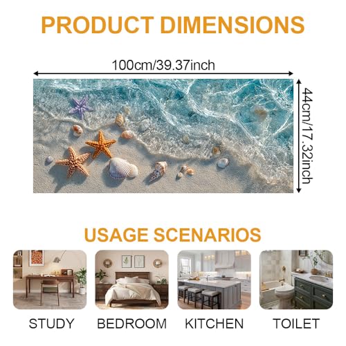 Window Privacy Film 17.3 x 39.3 Inch Seashell Beach Window Film Static Cling Decorative Window Covering for Bathroom Kitchen Decor