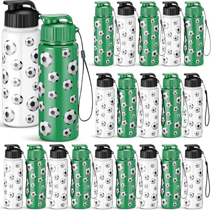 Mifoci 20 Pcs Sports Water Bottle Bulk, Soccer, Black, White and Green - color: Black, White and Green, size: Soccer