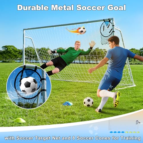 Soccer Goals for Backyard Soccer Goal 12x6 Big 10x6.5 8x6 6x4FT Soccer Goals for Youth Adults and Kids Large Metal 2" Goal Post with Agility Ladder and Target Net Soccer Cones Practice Equipment - size: 10×6.5 FT