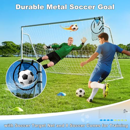 Soccer Goals for Backyard Soccer Goal 12x6 Big 10x6.5 8x6 6x4FT Soccer Goals for Youth Adults and Kids Large Metal 2" Goal Post with Agility Ladder and Target Net Soccer Cones Practice Equipment - size: 10×6.5 FT